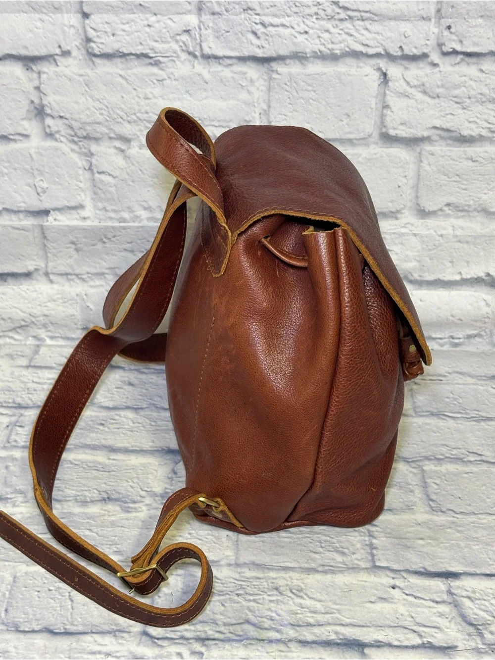 Portland Leather Goods Bucket Backpack Brown Full Grain Leather Drawstring Bag